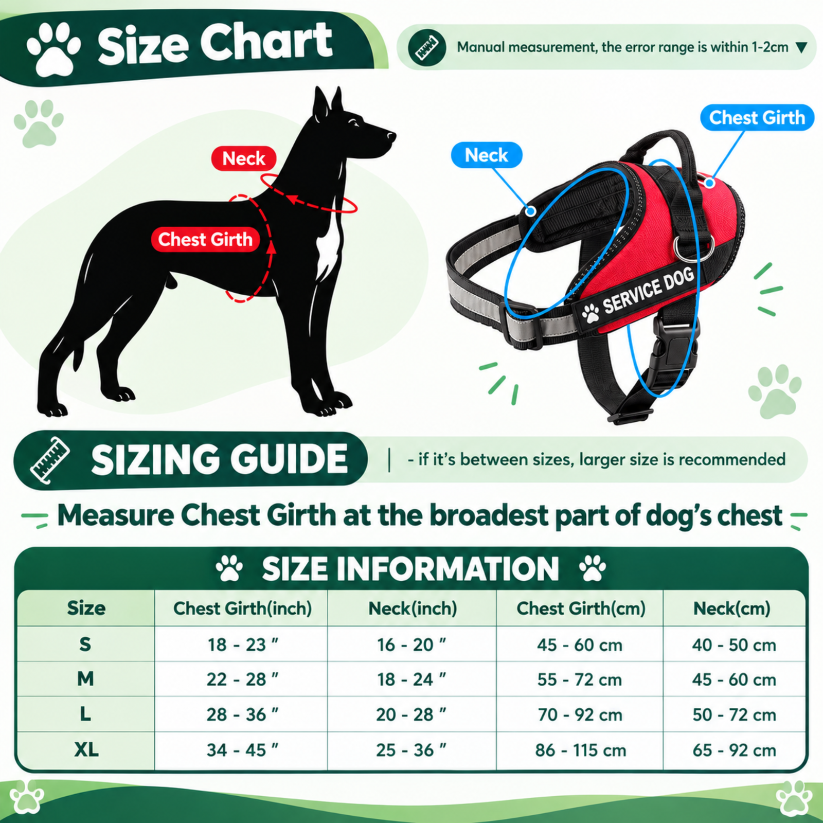 size chart of service dog vest size chart of service dog vest